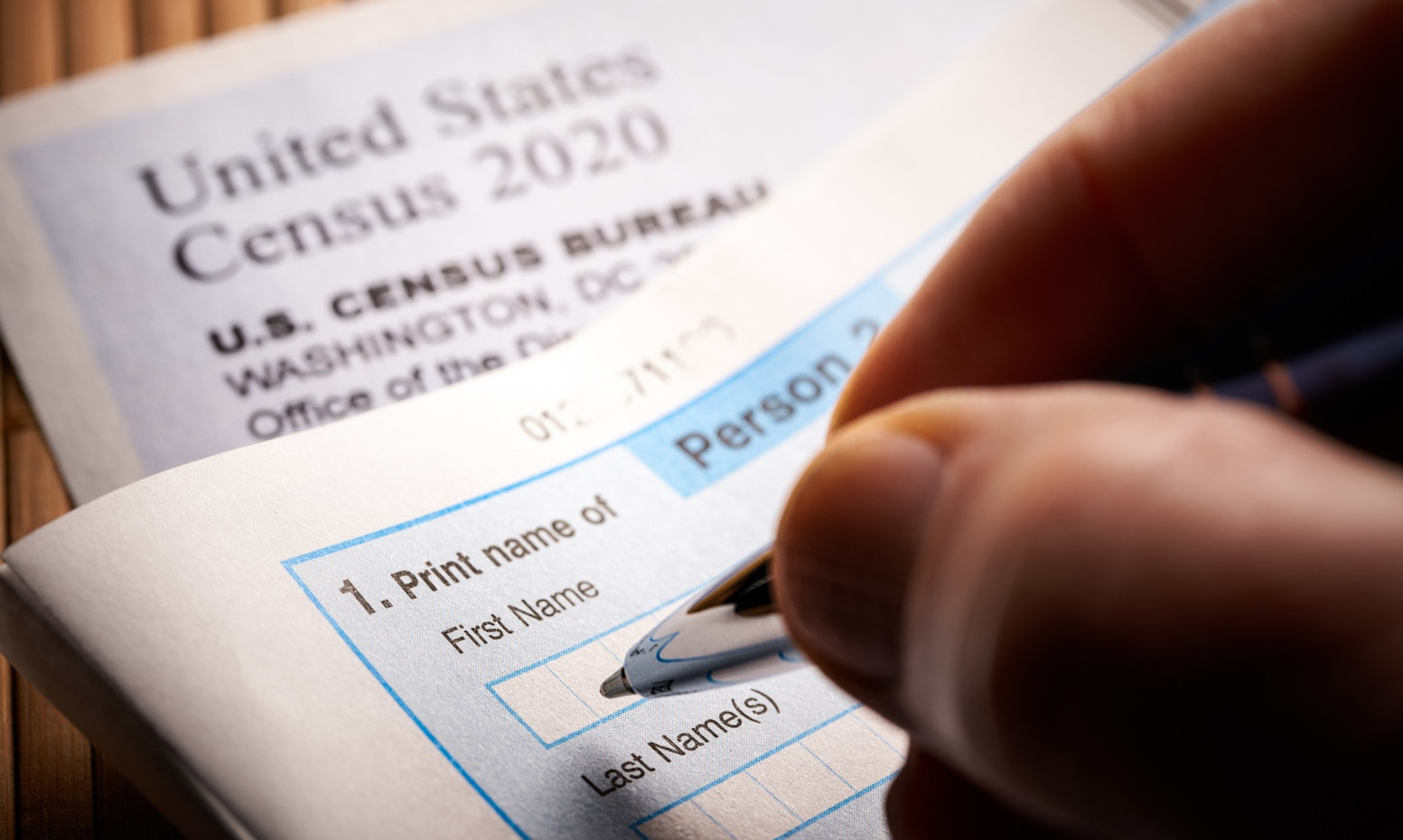 Census 2020: survey questionnaire form on desk with pen. Image Credit Bill Oxford.